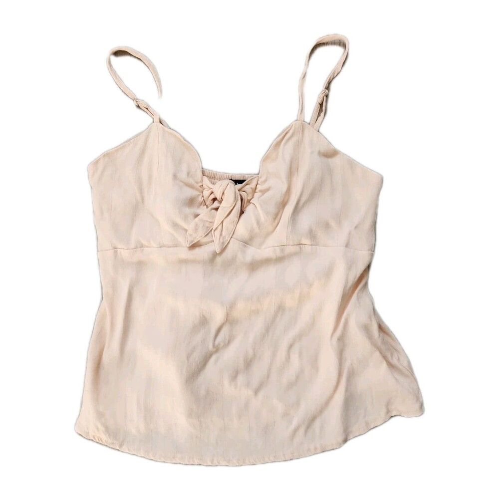 NWOT Lulus Camisole Top Womens Small Beige Tie Front Smocked Back Flowy Tank